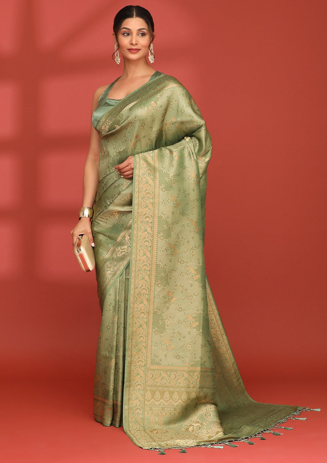 Dusty Green Banarasi Silk Weave Saree