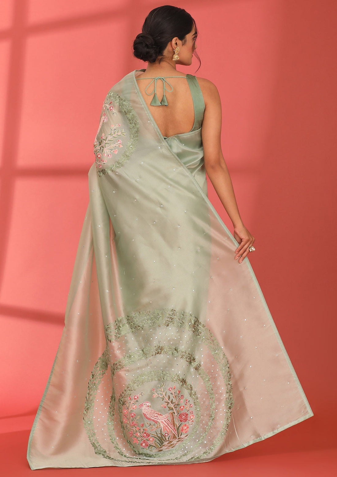 Sage Green Tissue Contemporary Embroidered Saree