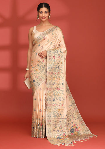 Beige Banarasi Silk Weave Saree