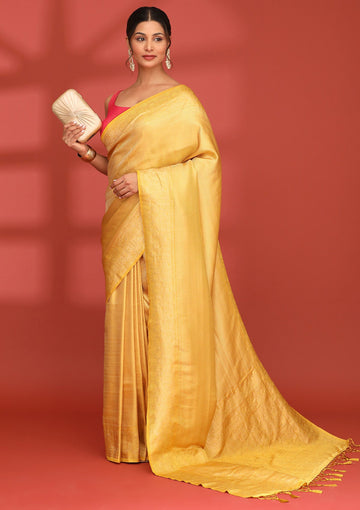 Yellow Banarasi Silk Weave Saree