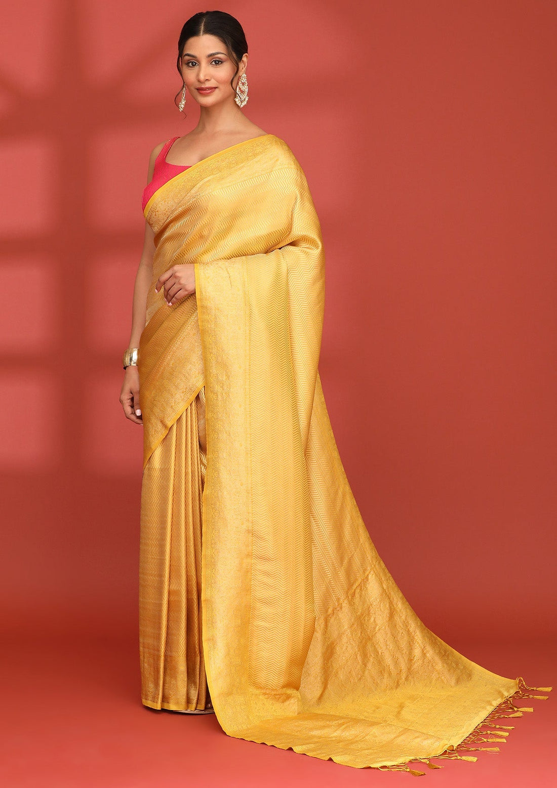 Yellow Banarasi Silk Weave Saree