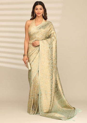 Pastel Mint Green Banarasi Silk Weave Saree
