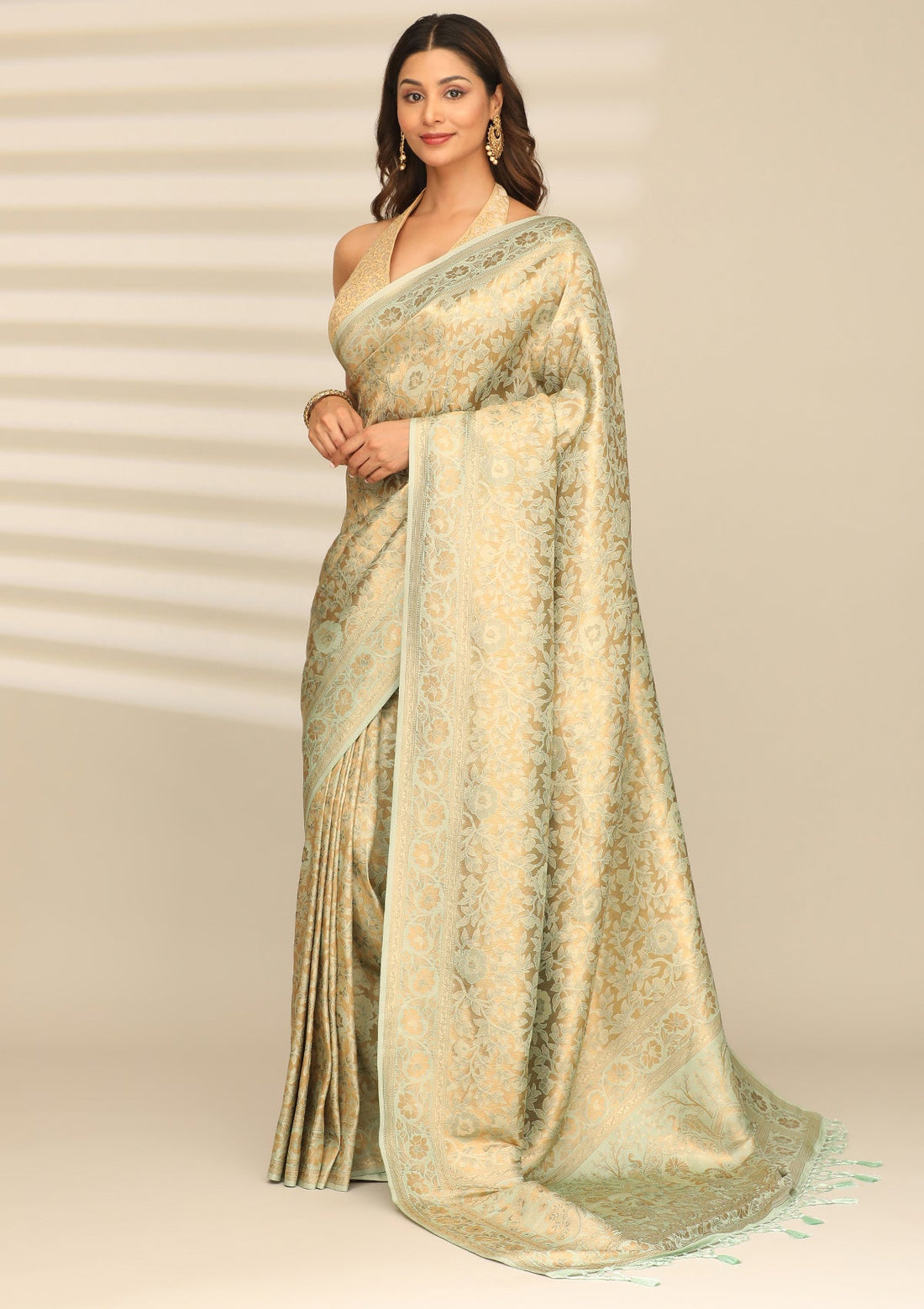 Pastel Mint Green Banarasi Silk Weave Saree