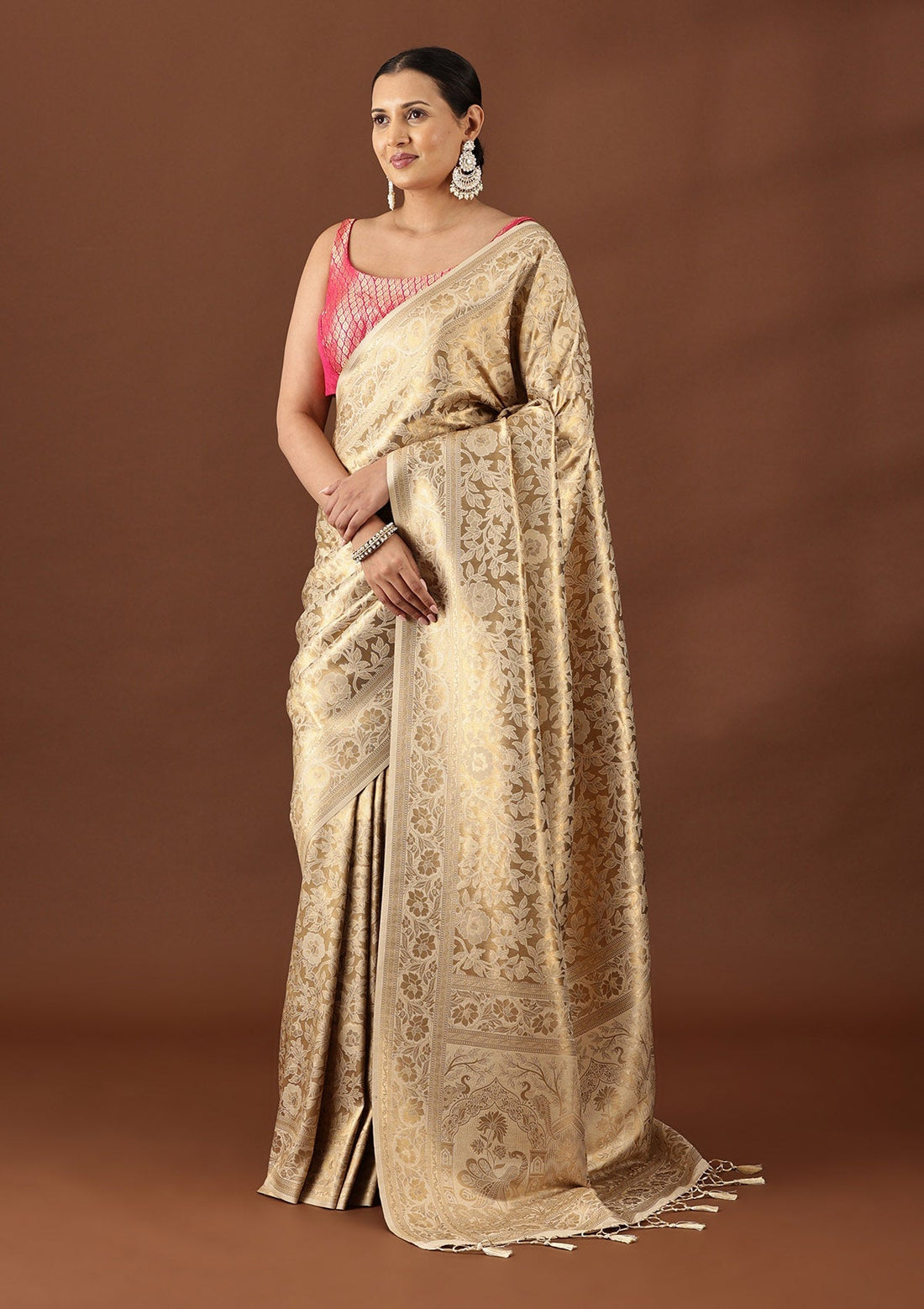 Beige Banarasi Silk Weave Saree