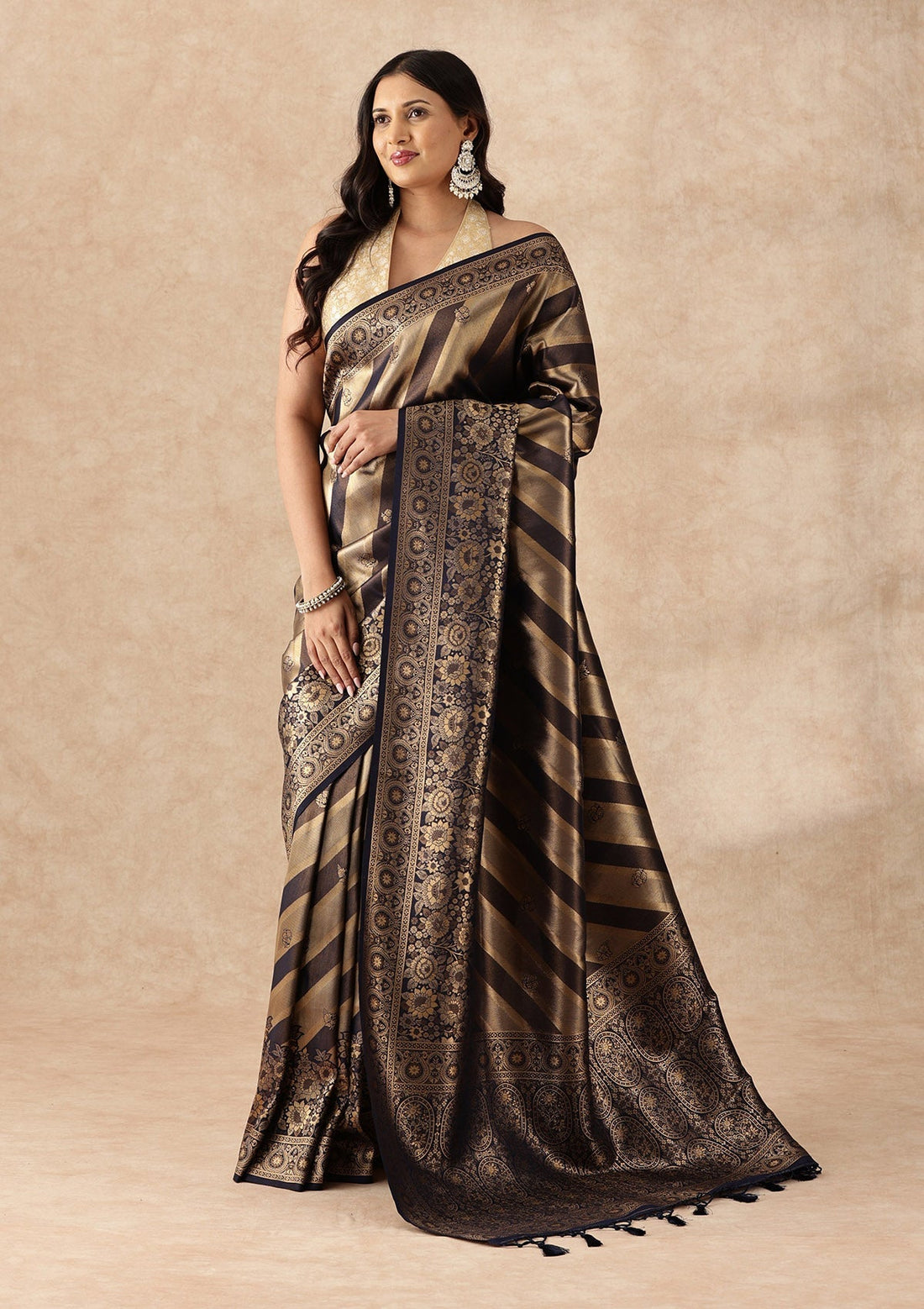 Navy Blue Banarasi Silk Weave Saree