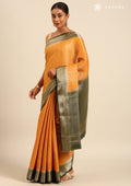 Mustard Yellow Brocade Jaal Pattern Crepe Saree - Taashi