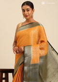 Mustard Yellow Brocade Jaal Pattern Crepe Saree - Taashi