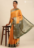Mustard Yellow Brocade Jaal Pattern Crepe Saree - Taashi