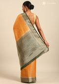 Mustard Yellow Brocade Jaal Pattern Crepe Saree - Taashi