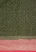 Green Brocade Jaal Pattern Crepe Saree - Taashi