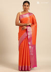 Rust Orange Banarasi Crepe Saree