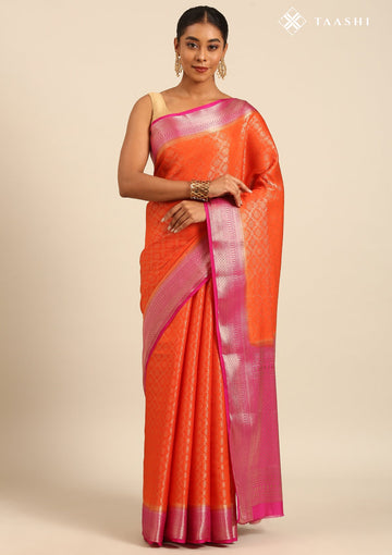 Rust Orange Banarasi Crepe Saree