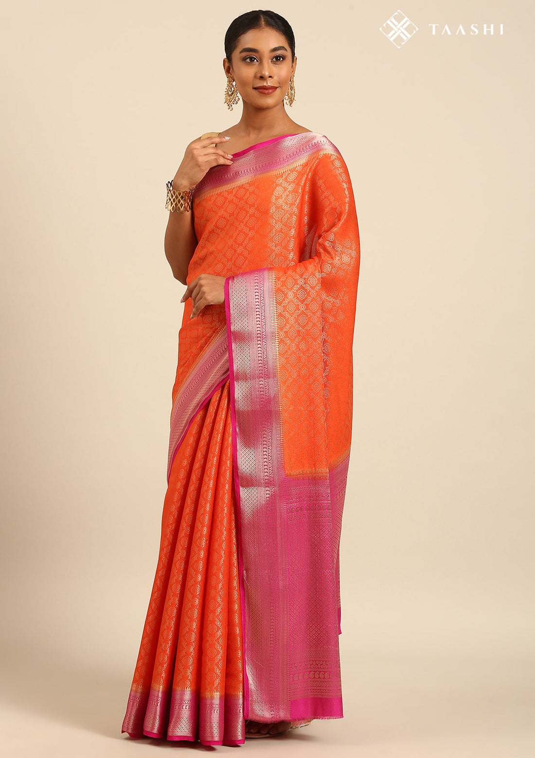 Rust Orange Banarasi Crepe Saree