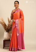 Orange Brocade Jaal Pattern Crepe Saree - Taashi