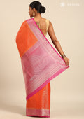 Orange Brocade Jaal Pattern Crepe Saree - Taashi