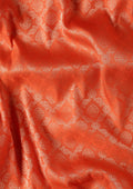 Orange Brocade Jaal Pattern Crepe Saree - Taashi