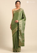 Green Brocade Crepe Saree - Taashi