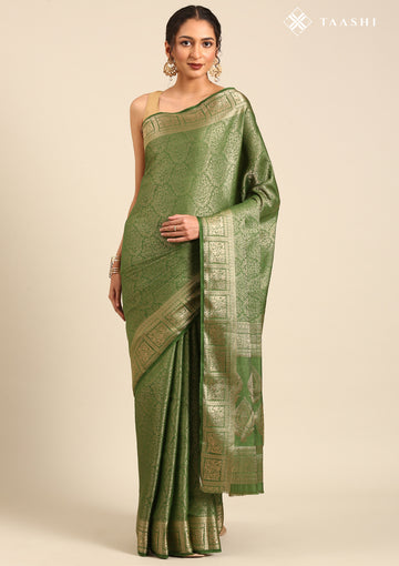 Green Brocade Crepe Saree