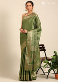 Green Brocade Crepe Saree - Taashi