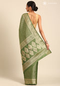 Green Brocade Crepe Saree - Taashi