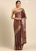 Chocolate Brown Brocade Crepe Saree - Taashi