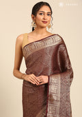 Chocolate Brown Brocade Crepe Saree - Taashi