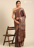 Chocolate Brown Brocade Crepe Saree - Taashi