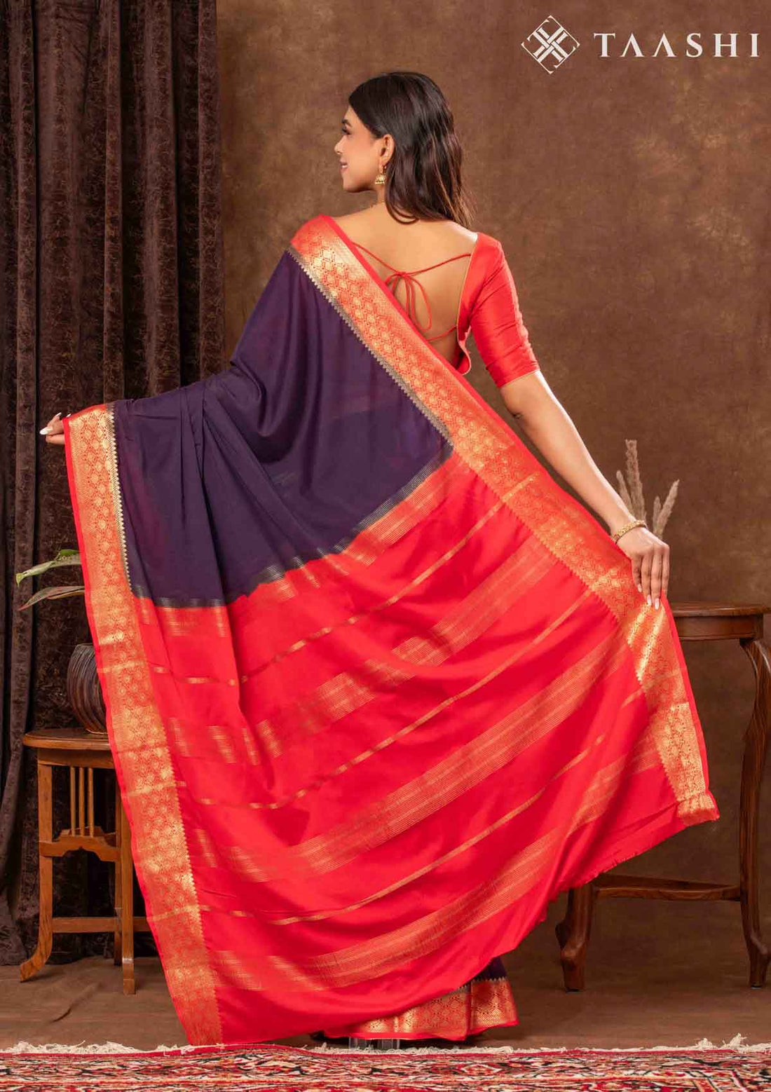 Dark Violet Semi Mysore Crepe Saree