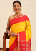 Yellow And Red Woven Stripes 2D Dyed Crepe Saree - Taashi