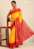 Yellow And Red Woven Stripes 2D Dyed Crepe Saree - Taashi