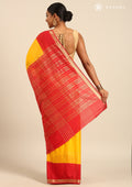 Yellow And Red Woven Stripes 2D Dyed Crepe Saree - Taashi