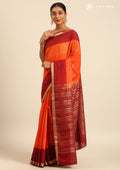 Orange And Maroon Woven Stripes 2D Dyed Crepe Saree - Taashi