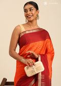 Orange And Maroon Woven Stripes 2D Dyed Crepe Saree - Taashi
