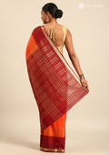 Orange And Maroon Woven Stripes 2D Dyed Crepe Saree - Taashi