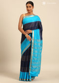 Navy Blue And Blue Woven Stripes 2D Dyed Crepe Saree - Taashi