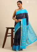 Navy Blue And Blue Woven Stripes 2D Dyed Crepe Saree - Taashi