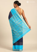 Navy Blue And Blue Woven Stripes 2D Dyed Crepe Saree - Taashi