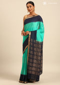 Green And Navy Blue Woven Stripes 2D Dyed Crepe Saree - Taashi