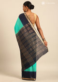 Green And Navy Blue Woven Stripes 2D Dyed Crepe Saree - Taashi