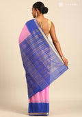 Pink And  Blue Woven Stripes 2D Dyed Crepe Saree - Taashi