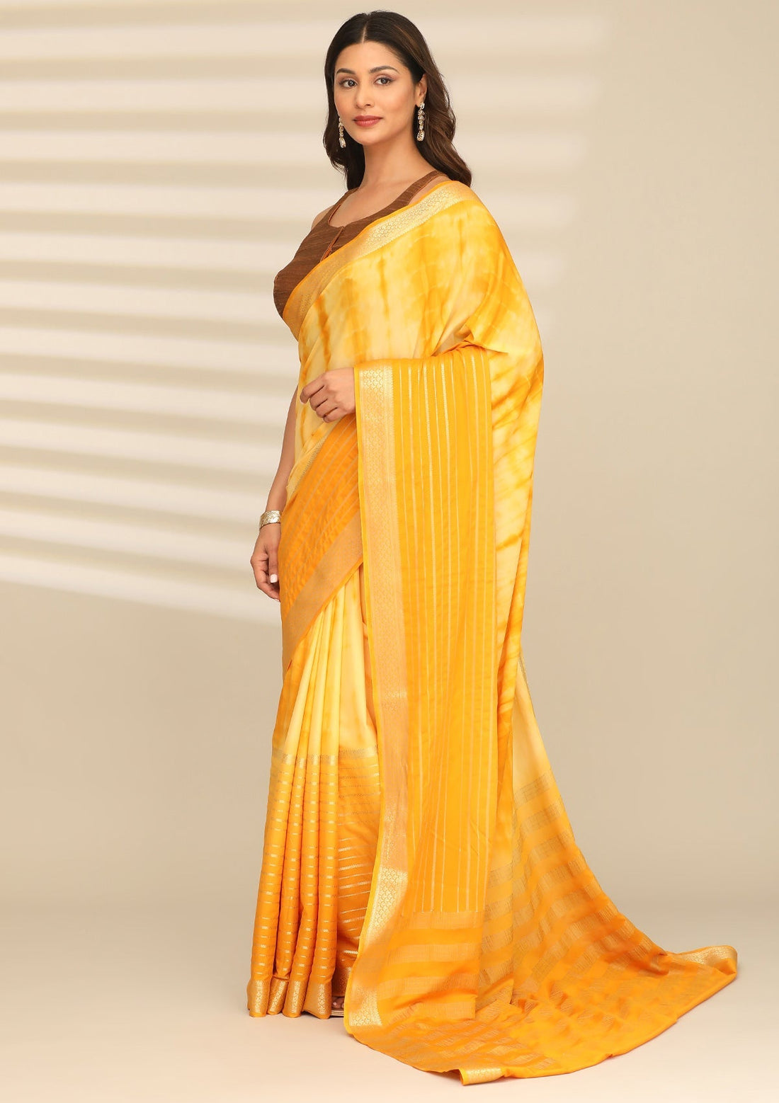 Mustard Yellow Crepe Shibori Tie & Dye Saree