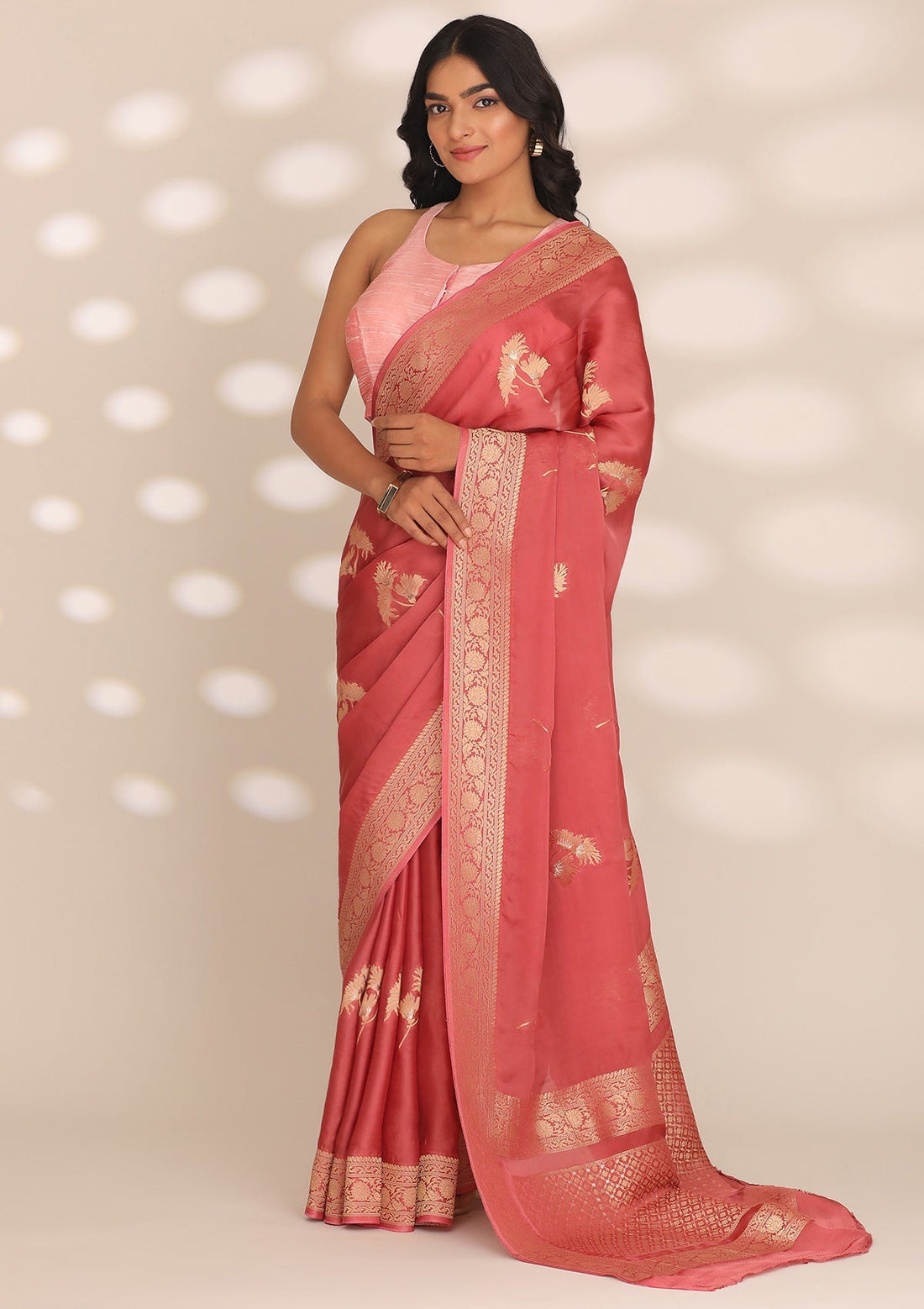 Pastel Pink Crepe Shibori Tie & Dye Saree