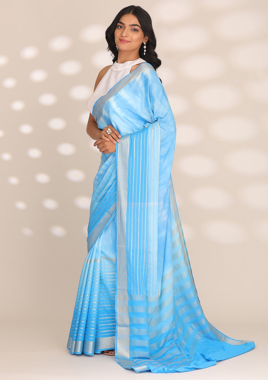 Blue Crepe Shibori Tie & Dye Saree