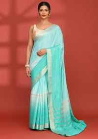 Turquoise Blue Crepe Shibori Tie & Dye Saree