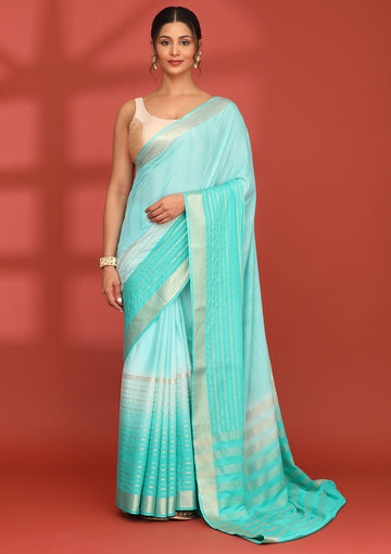 Turquoise Blue Crepe Shibori Tie & Dye Saree