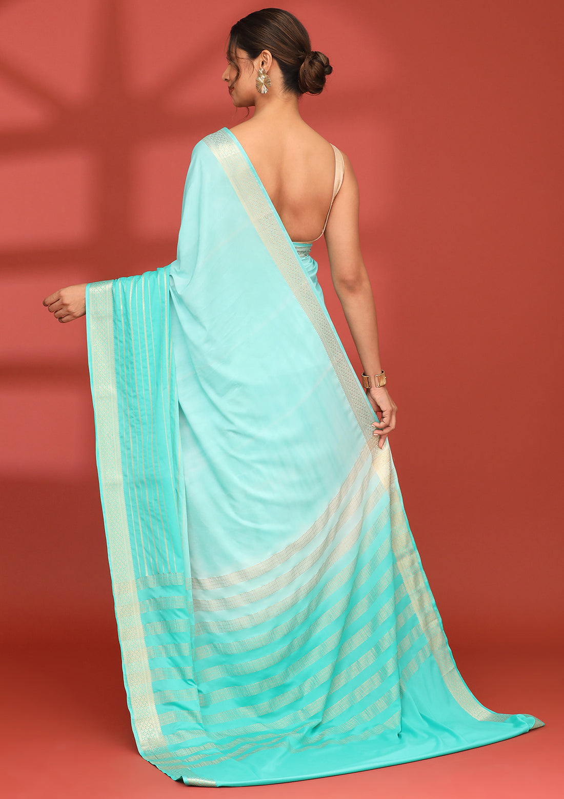 Turquoise Blue Crepe Shibori Tie & Dye Saree