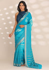 Teal Crepe Shibori Tie & Dye Saree