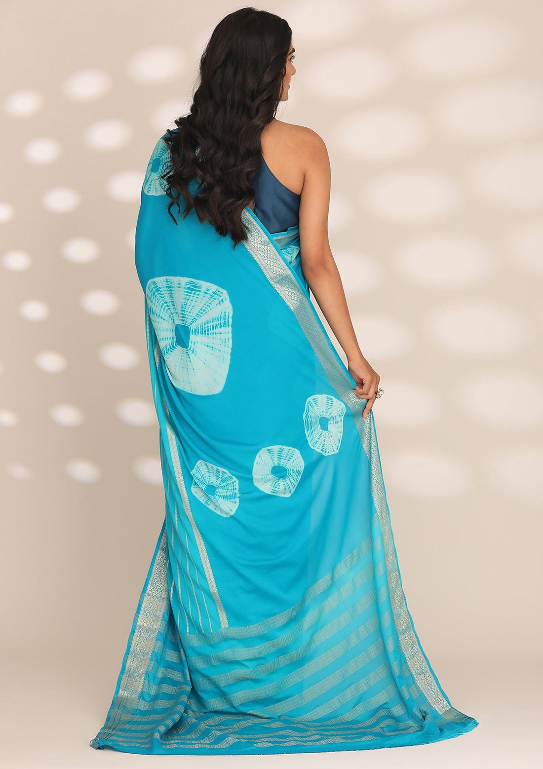 Teal Crepe Shibori Tie & Dye Saree