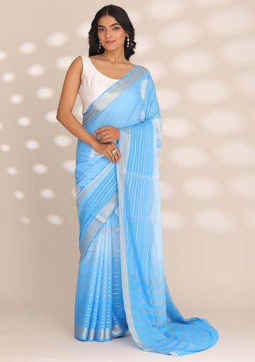 Blue Crepe Shibori Tie & Dye Saree