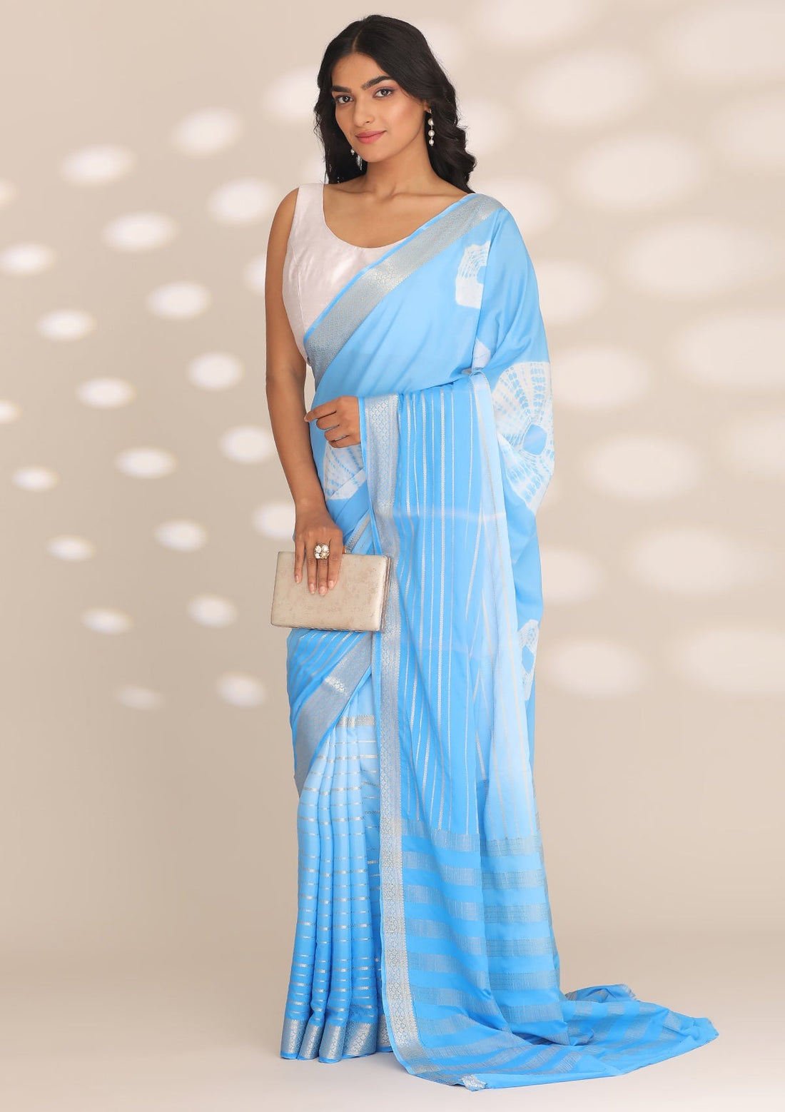 Blue Crepe Shibori Tie & Dye Saree